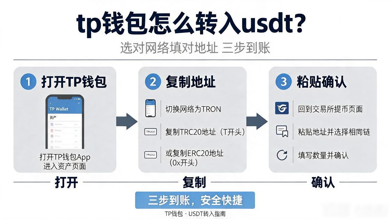 tp钱包怎么转入usdt?选对网络填对地址三步到账